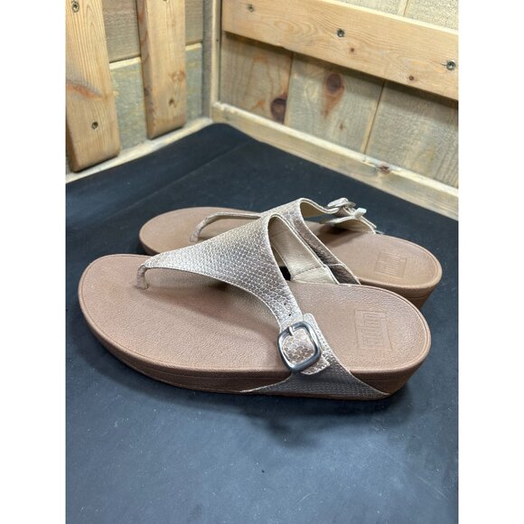 FitFlop Womens Size 8 Snake-Print Tan Leather Thong Sandals NWT Gold - Picture 5 of 8